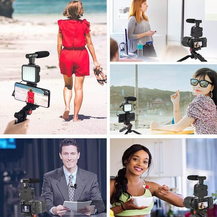 Vlogging-Kit-Shotgun-Microphone-With-Led-Light-And-Tripod