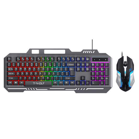 RGB Gaming Keyboard + Matching Mouse Set (T-WOLF Style)